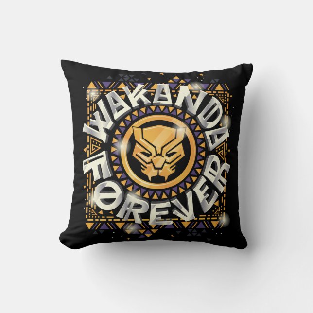 Avengers Classics | Golden Wakanda Forever Graphic Throw Pillow (Front)
