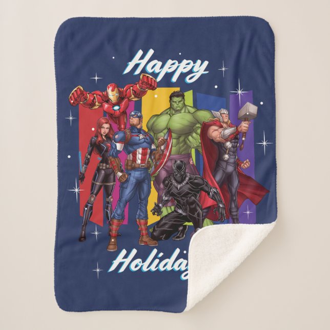 Avengers Classics | Group "Happy Holidays" Sherpa Blanket (Front)