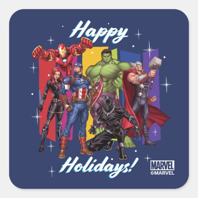 Avengers Classics | Group "Happy Holidays" Square Sticker (Front)