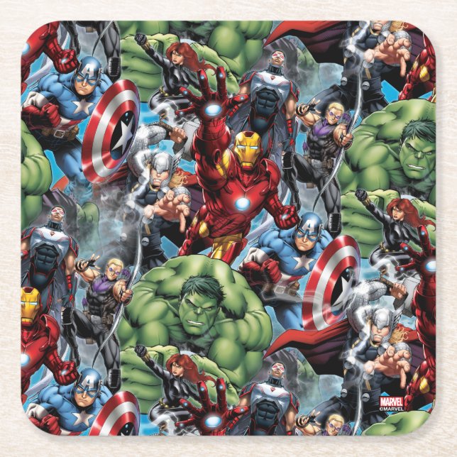 Avengers Classics | Hulk Leading Avengers Square Paper Coaster (Front)