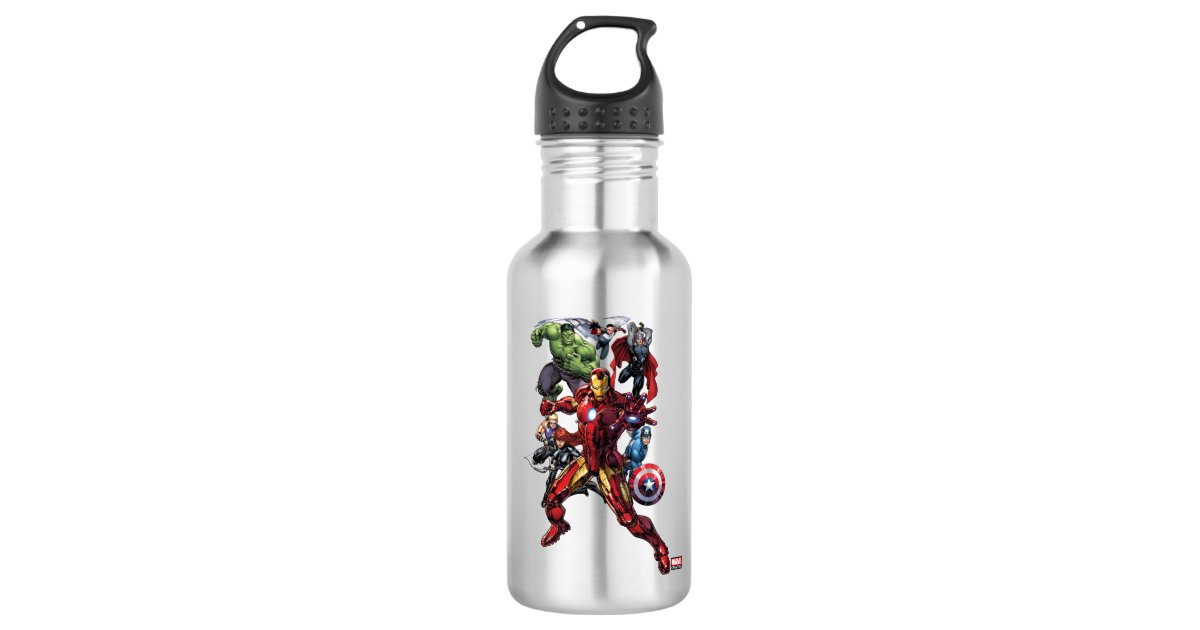 Avengers Classics | Iron Man Leading Avengers Stainless Steel Water Bottle | Zazzle.com