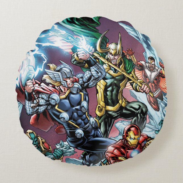 Avengers Classics | Loki And Frost Giants Round Pillow (Front)