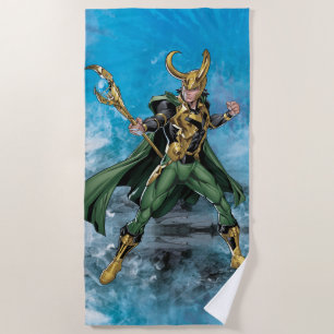 Avengers Classics Loki With Staff Beach Towel