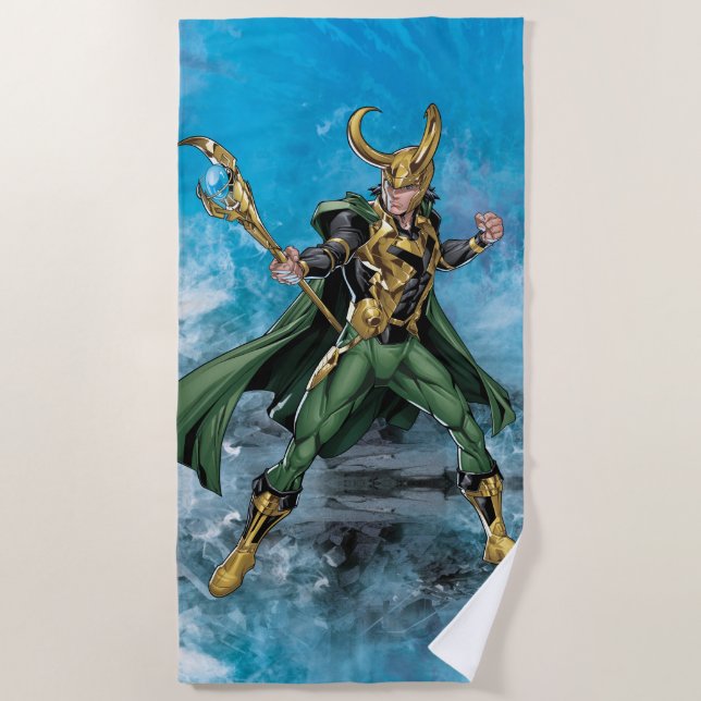 Avengers Classics | Loki With Staff Beach Towel (Front)
