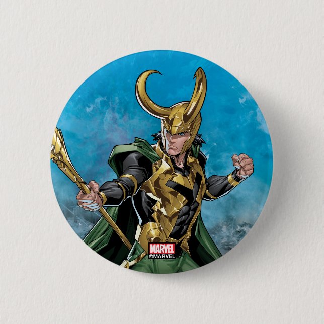 Avengers Classics | Loki With Staff Button (Front)