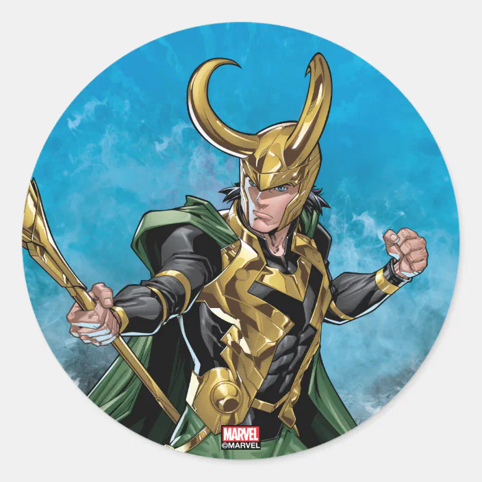 avengers classics loki with staff classic round sticker zazzle com