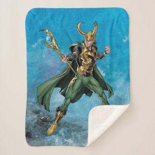 Avengers Classics   Loki With Staff Sherpa Blanket