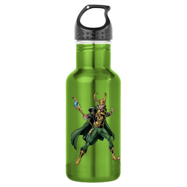 Avengers Classics | Loki With Staff Stainless Steel Water Bottle (Front)