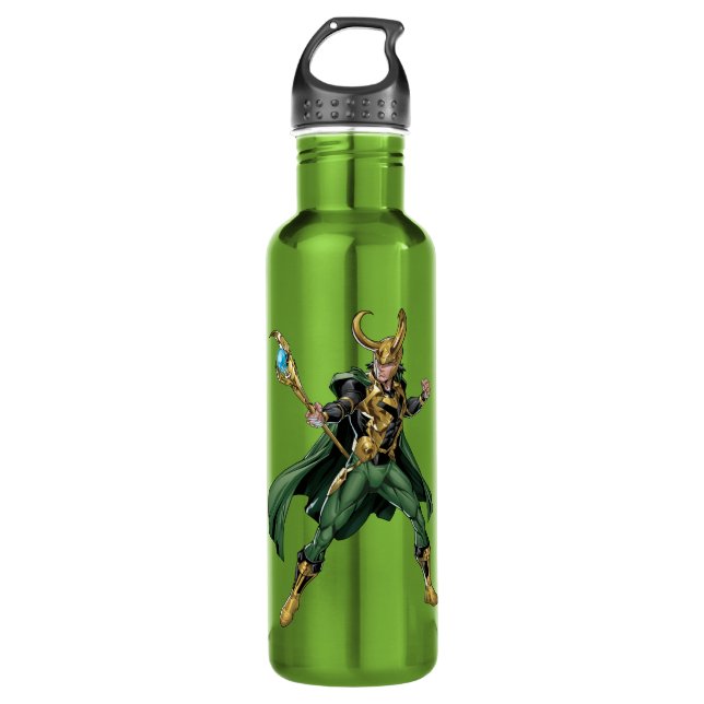 Avengers Classics | Loki With Staff Stainless Steel Water Bottle (Front)