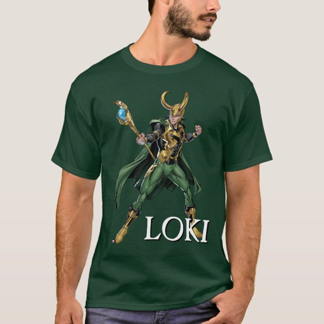 Avengers Classics | Loki With Staff T-Shirt (Front)