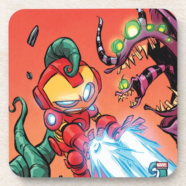 Avengers Classics | Mini Iron Man Blasting Monster Beverage Coaster (Front)