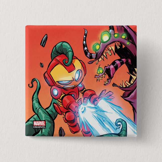 Avengers Classics | Mini Iron Man Blasting Monster Button (Front)