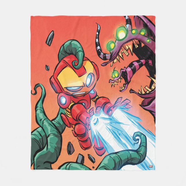 Avengers Classics | Mini Iron Man Blasting Monster Fleece Blanket (Front)