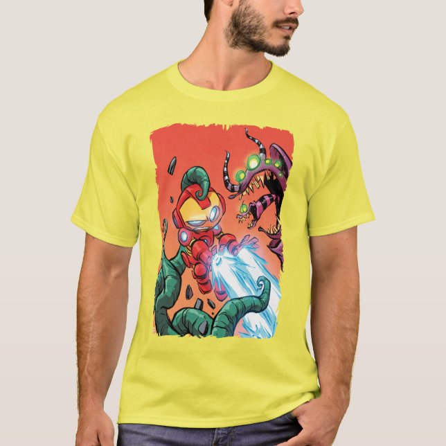 Avengers Classics | Mini Iron Man Blasting Monster T-Shirt (Front)