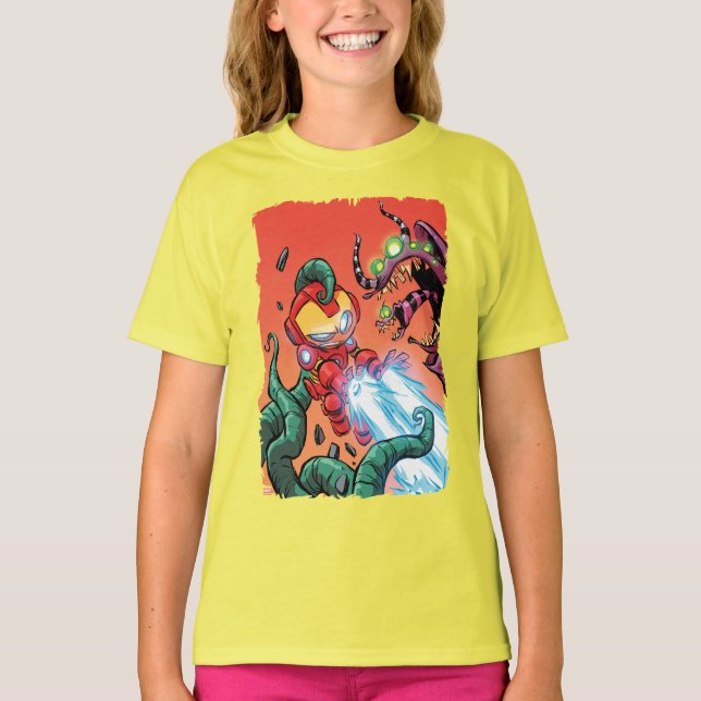 Avengers Classics | Mini Iron Man Blasting Monster T-Shirt (Front)