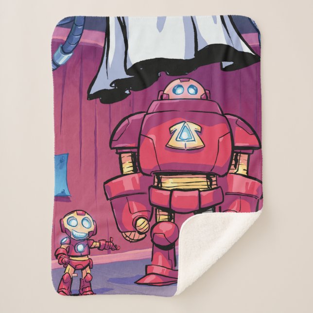 Avengers Classics | Mini Iron Man & Hulkbuster Sherpa Blanket (Front)