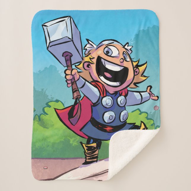 Avengers Classics | Mini Thor With Mjolnir Sherpa Blanket (Front)