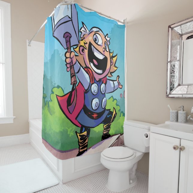 Avengers Classics | Mini Thor With Mjolnir Shower Curtain (In Situ)