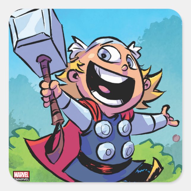 Avengers Classics | Mini Thor With Mjolnir Square Sticker (Front)