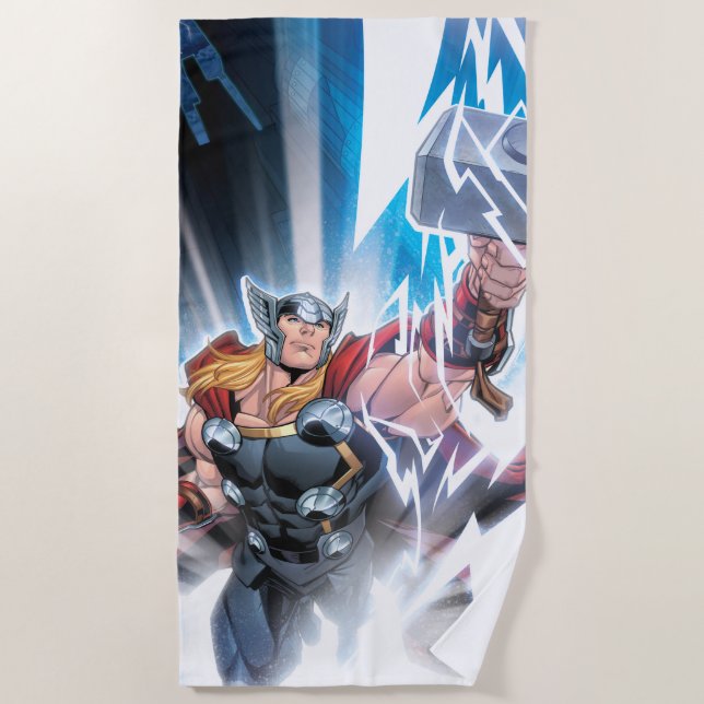 Avengers Classics | Mjolnir Channeling Lightning Beach Towel (Front)
