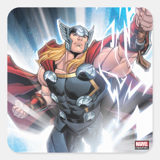 Avengers Classics | Mjolnir Channeling Lightning Square Sticker (Front)