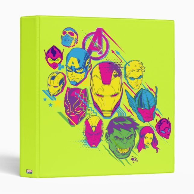 Avengers Classics | Neon Avenger Faces Graphic 3 Ring Binder (Front/Spine)