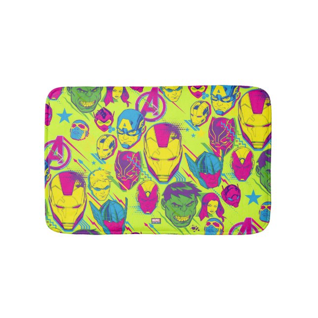 Avengers Classics | Neon Avenger Faces Graphic Bath Mat (Front)