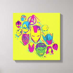 Avengers Classics   Neon Avenger Faces Graphic Canvas Print