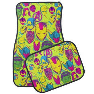 Avengers Classics   Neon Avenger Faces Graphic Car Floor Mat