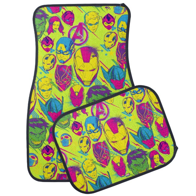 Avengers Classics | Neon Avenger Faces Graphic Car Floor Mat (Set)