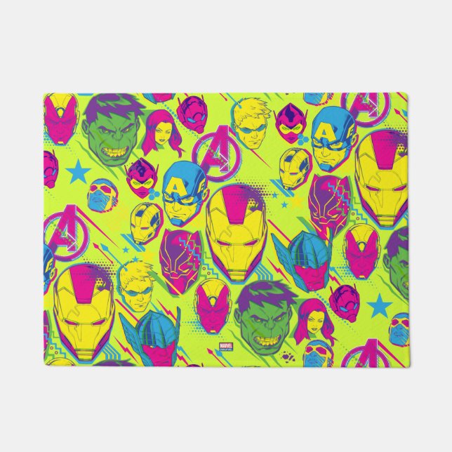 Avengers Classics | Neon Avenger Faces Graphic Doormat (Front)