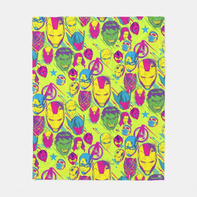 Avengers Classics | Neon Avenger Faces Graphic Fleece Blanket (Front)