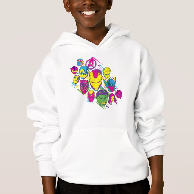 Avengers Classics | Neon Avenger Faces Graphic Hoodie (Front)
