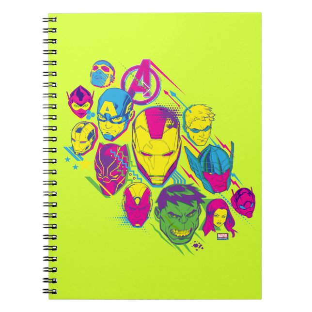 Avengers Classics | Neon Avenger Faces Graphic Notebook (Front)