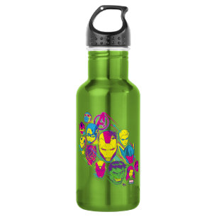 Avengers Classics   Neon Avenger Faces Graphic Stainless Steel Water Bottle