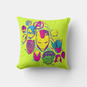 Avengers Classics   Neon Avenger Faces Graphic Throw Pillow