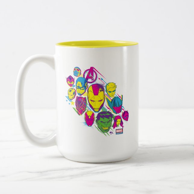 Avengers Classics | Neon Avenger Faces Graphic Two-Tone Coffee Mug (Left)