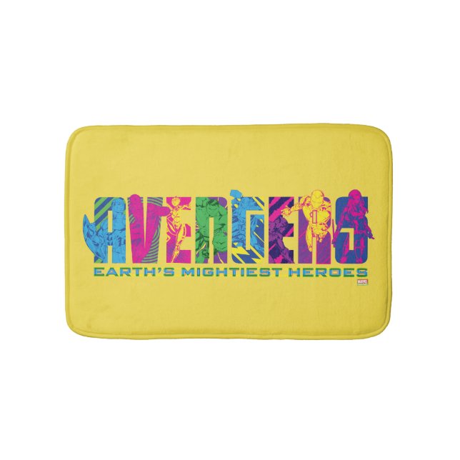 Avengers Classics | Neon Avengers Character Logo Bath Mat (Front)