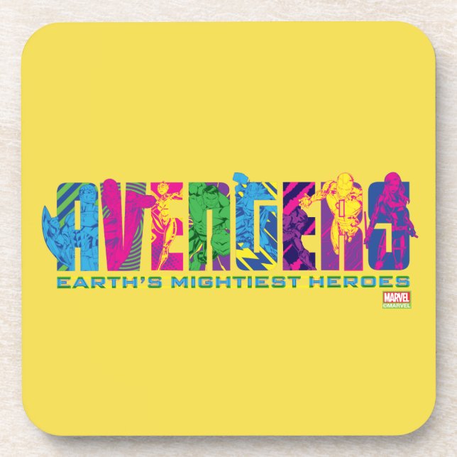 Avengers Classics | Neon Avengers Character Logo Beverage Coaster (Front)