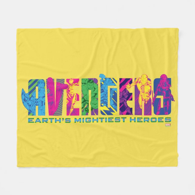 Avengers Classics | Neon Avengers Character Logo Fleece Blanket (Front (Horizontal))
