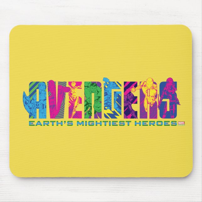 Avengers Classics | Neon Avengers Character Logo Mouse Pad (Front)
