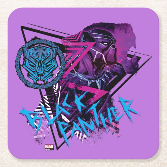 Avengers Classics | Neon Black Panther Graphic Square Paper Coaster (Front)