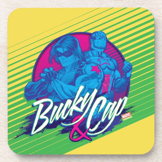 Avengers Classics | Neon Bucky & Cap Graphic Beverage Coaster (Front)