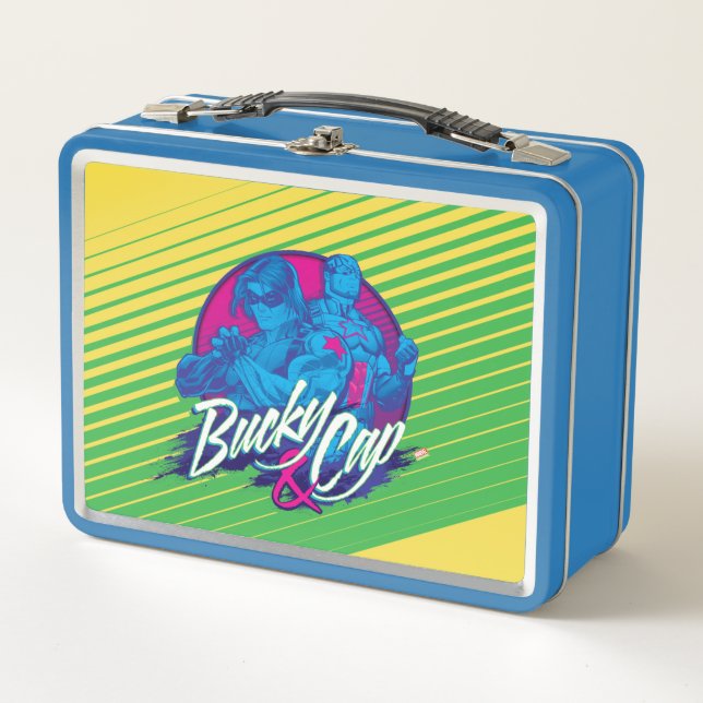 Avengers Classics | Neon Bucky & Cap Graphic Metal Lunch Box (Front)