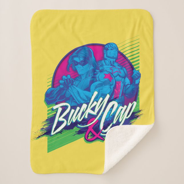 Avengers Classics | Neon Bucky & Cap Graphic Sherpa Blanket (Front)