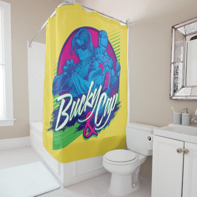 Avengers Classics | Neon Bucky & Cap Graphic Shower Curtain (In Situ)