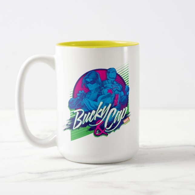 Avengers Classics | Neon Bucky & Cap Graphic Two-Tone Coffee Mug (Left)