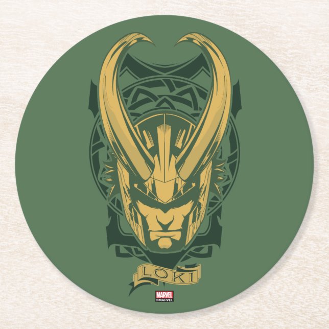Avengers Classics | Norse Loki Graphic Round Paper Coaster (Front)