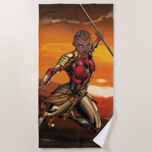 Avengers Classics Okoye Leaping With Spear Beach Towel