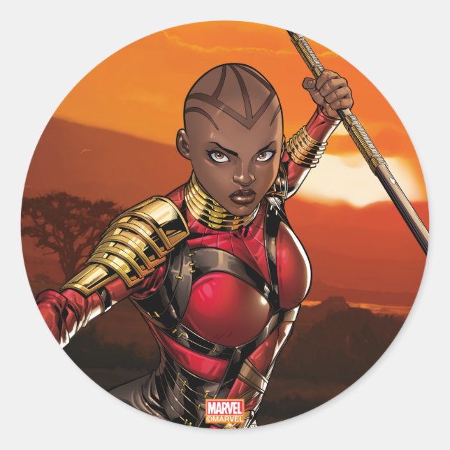 Avengers Classics | Okoye Leaping With Spear Classic Round Sticker (Front)